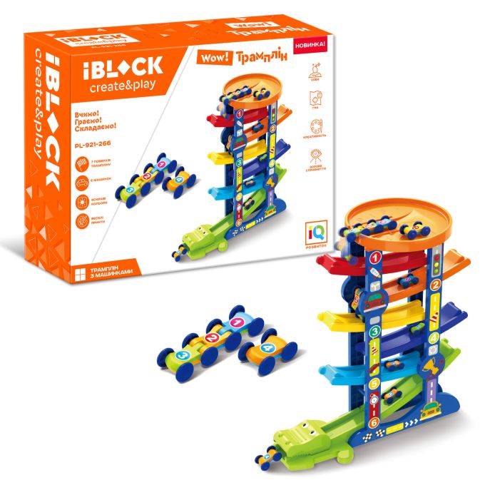 Трек IBLOCK арт. PL-921-266 (12шт) у вигляді Іграшка треку, в комплекті: 3 одинарні машинки, 1 потрійна машинка, короб. 43,5 * 12 * 31см