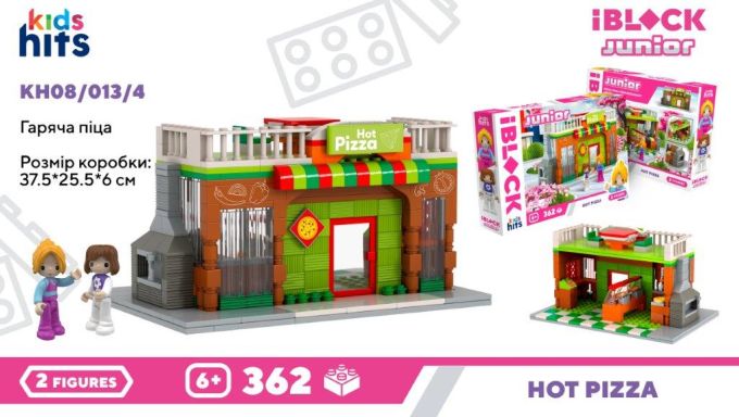 Конструктор Kids hits IBLOCK JUNIOR арт. KH08/013/4 (24шт/2) Гаряча піца, 362дет., 2 фіг, у короб. 37,5*25,5*6см