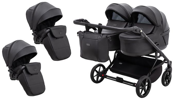Коляска 2 в 1 для двійні Adamex Leo Duo Eco SA-2 чорний